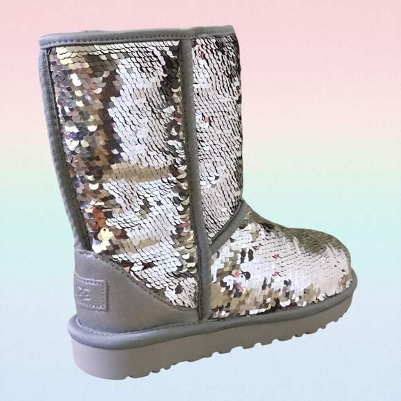 NEW UGG Classic Short Sequin Silver Pink Combe Boot - Picture 3 of 15